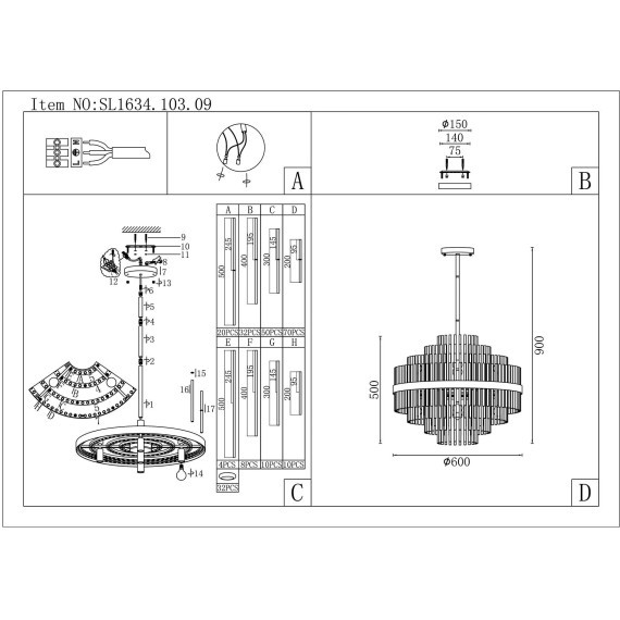 SL1634.103.09 Люстра подвесная ST-Luce Хром/Прозрачный E14 9*60W RENS