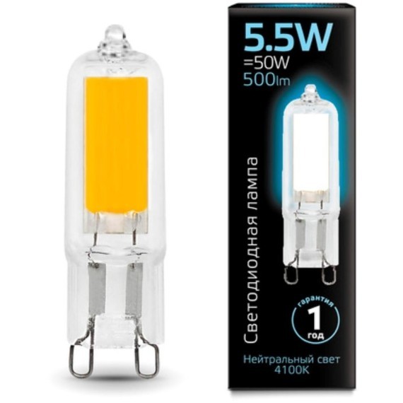 107809205 Лампа Gauss LED G9 AC220-240V 5.5W 500lm 4100K Glass 1/10/200