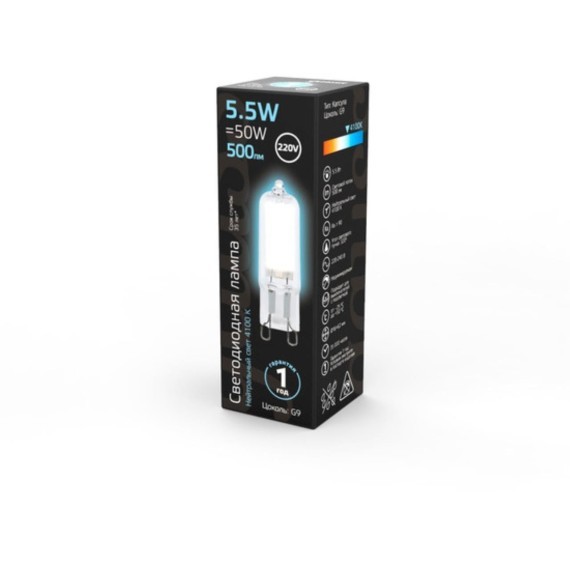 107809205 Лампа Gauss LED G9 AC220-240V 5.5W 500lm 4100K Glass 1/10/200