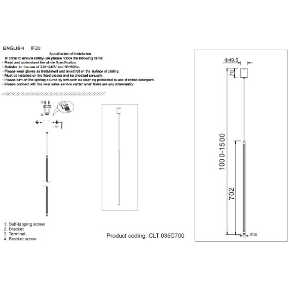 Светильник подвесной Crystal Lux CLT 035C700 WH