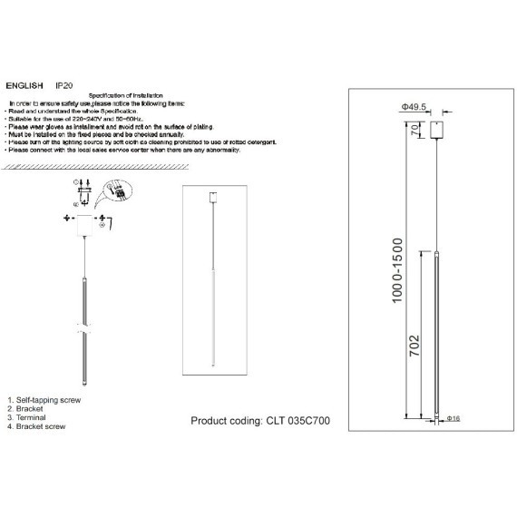 Светильник подвесной Crystal Lux CLT 035C700 WH