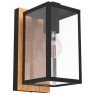 900289 Уличный настенный светильник BUDRONE, E27, 1X40W, IP44, L120, H270, A165, сталь, дерево, черный, коричневый/стекло, прозрачный