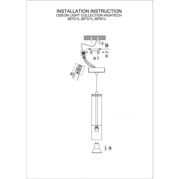 Подвесной светильник цилиндр Odeon Light 3872/1L KIKO под лампу 1xGU10 50W
