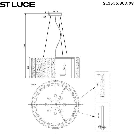 SL1516.303.08 Светильник подвесной ST-Luce Бронза, Прозрачный/Белый алебастр E14 8*40W DELIGHT