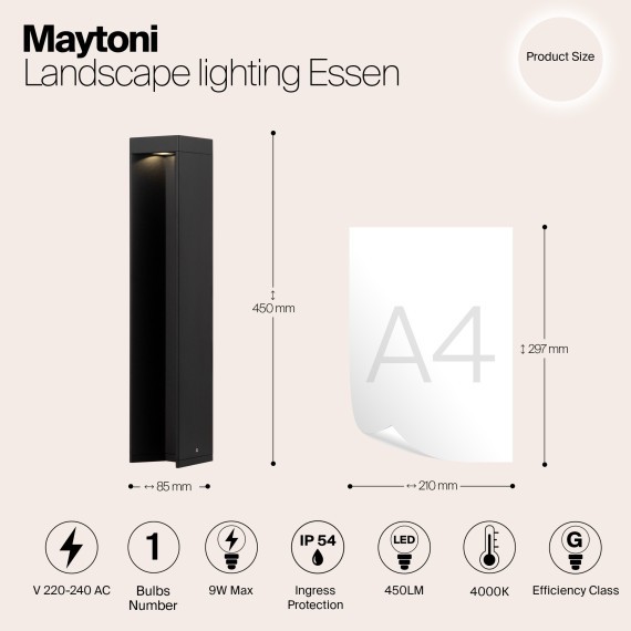 Уличный наземный светильник Maytoni O596FL-L9B4K Essen IP54 светодиодный LED 9W