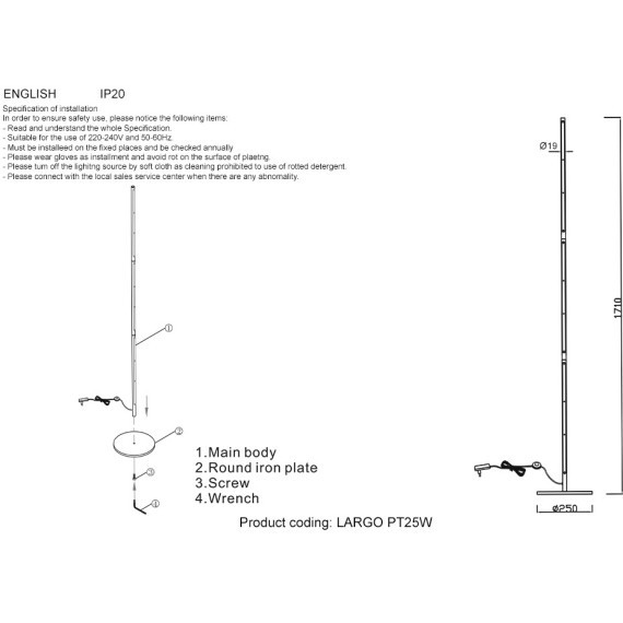 Торшер Crystal Lux LARGO PT25W BLACK