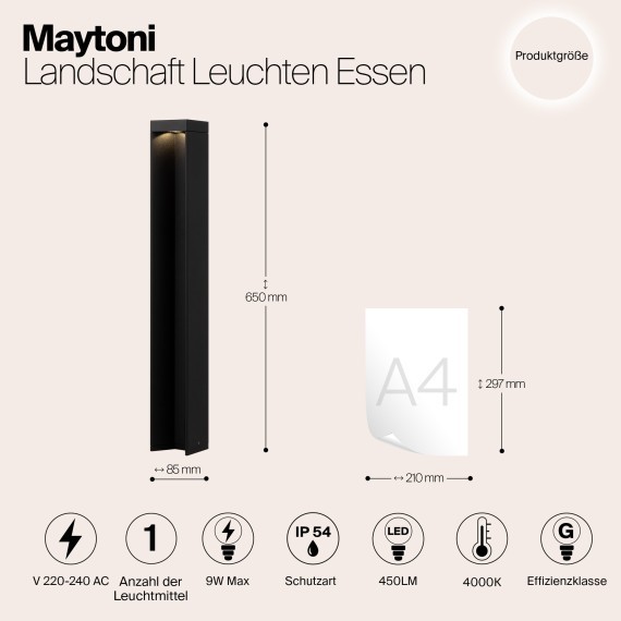 Уличный наземный светильник Maytoni O596FL-L9B4K1 Essen IP54 светодиодный LED 9W