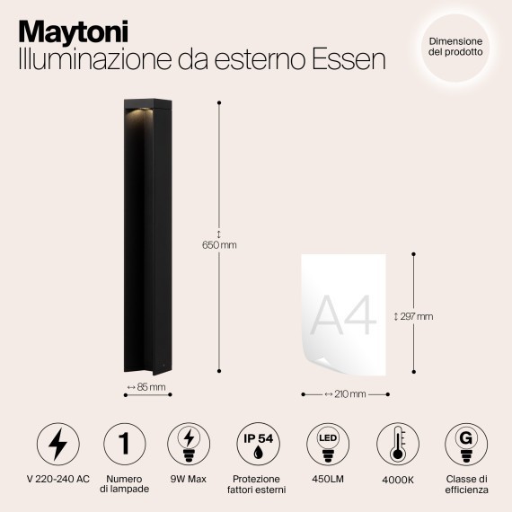 Уличный наземный светильник Maytoni O596FL-L9B4K1 Essen IP54 светодиодный LED 9W