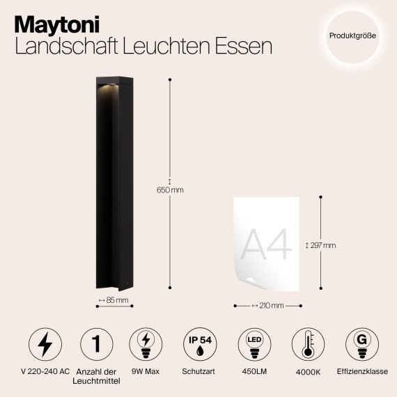 Уличный наземный светильник Maytoni O596FL-L9B4K1 Essen IP54 светодиодный LED 9W
