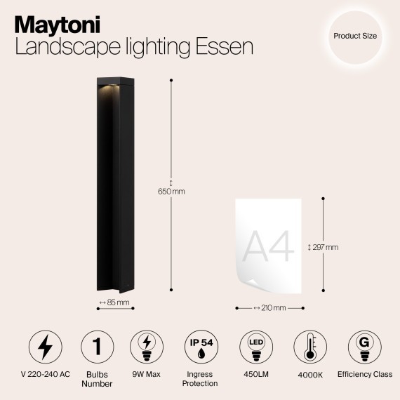 Уличный наземный светильник Maytoni O596FL-L9B4K1 Essen IP54 светодиодный LED 9W