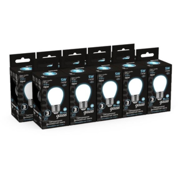 105202205 Лампа Gauss LED Filament Шар OPAL E27 5W 450lm 4100K 1/10/50
