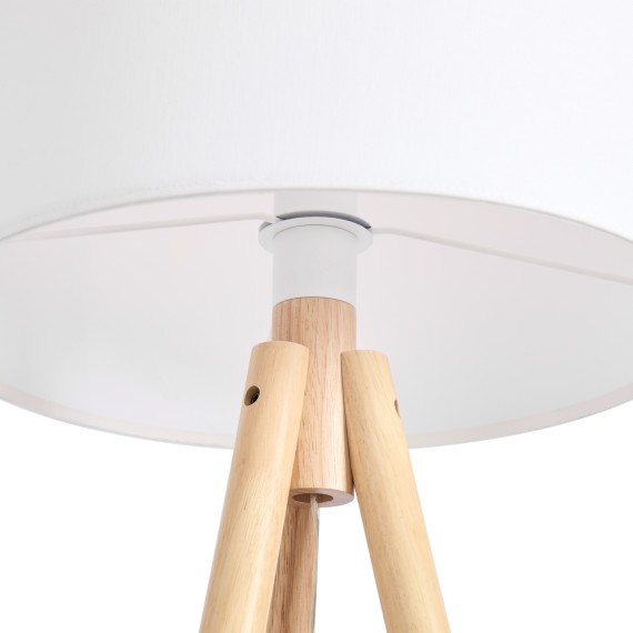 Напольный светильник (торшер) на деревянной треноге с тканевым абажуром под лампу Е27 Freya Tree FR5495FL-01W