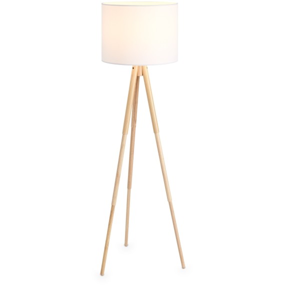 Напольный светильник (торшер) на деревянной треноге с тканевым абажуром под лампу Е27 Freya Tree FR5495FL-01W