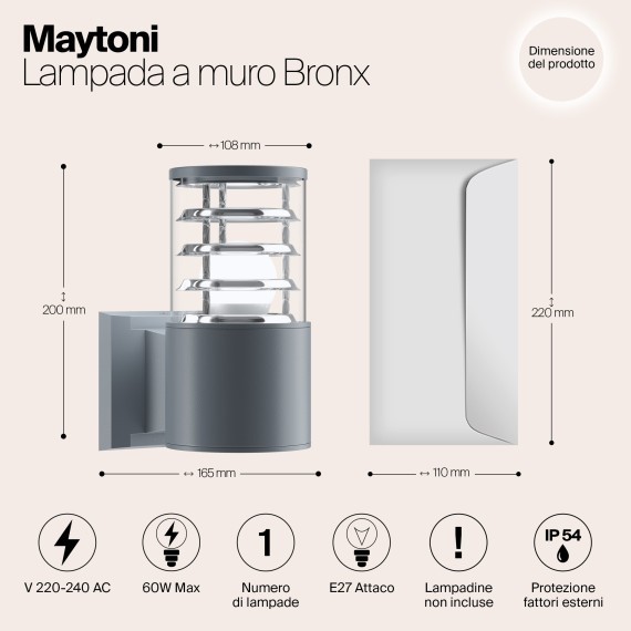 Уличный настенный светильник Maytoni O576WL-01GR Bronx IP54 под лампу 1xE27 60W