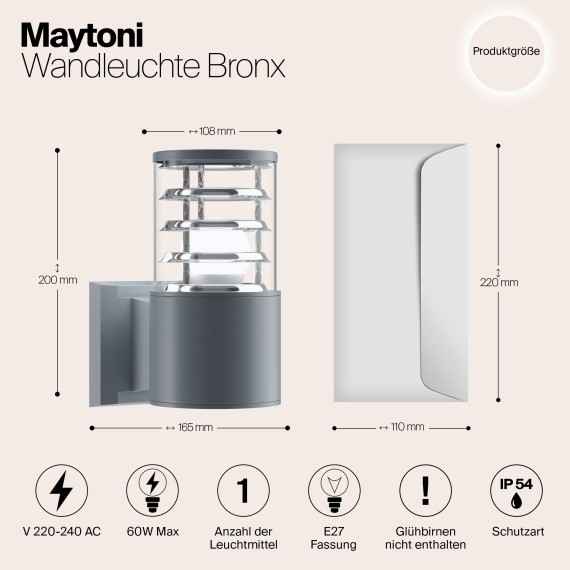 Уличный настенный светильник Maytoni O576WL-01GR Bronx IP54 под лампу 1xE27 60W