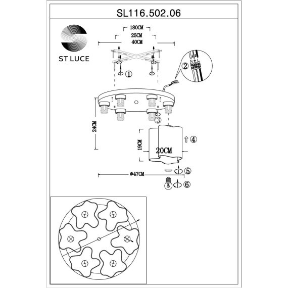 SL116.502.06 Люстра потолочная ST-Luce Серебристый/Белый E27 6*60W ONDE