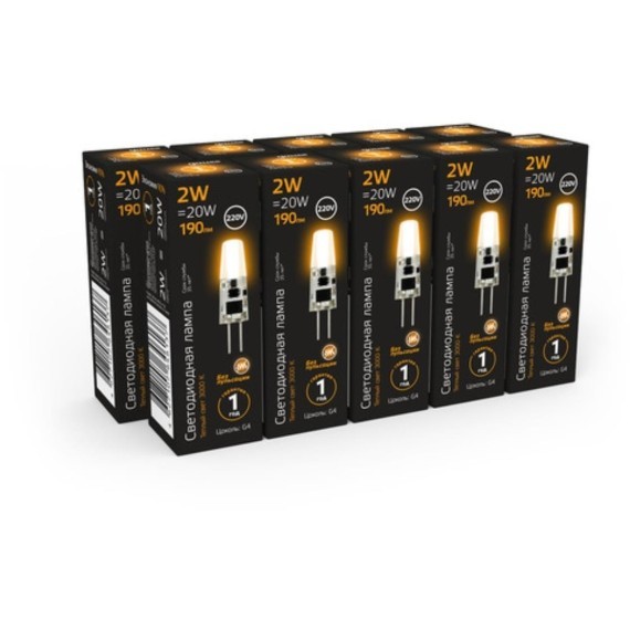 107707102 Лампа Gauss LED G4 AC220-240V 2W 190lm 2700K силикон 1/20/200