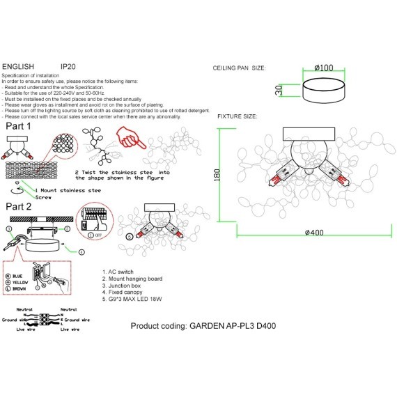 Бра Crystal Lux GARDEN AP-PL3 D400 GOLD