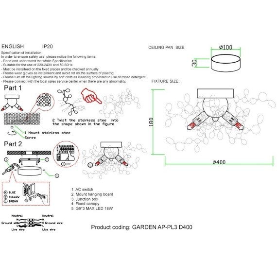 Бра Crystal Lux GARDEN AP-PL3 D400 GOLD