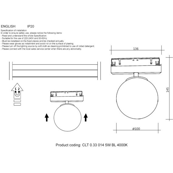 CLT 0.33 014 5W BL 4000K Трековый магнитный светодиодный светильник Crystallux Space 48V CRI90+ 4000К 550Лм 120° 9W