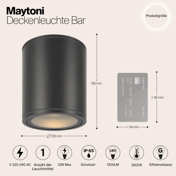 Уличный потолочный светильник Maytoni O306CL-L12GF Bar IP65 светодиодный LED 12W