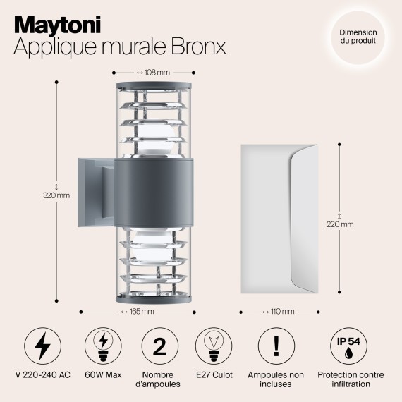 Уличный настенный светильник Maytoni O576WL-02GR Bronx IP54 под лампы 2xE27 60W