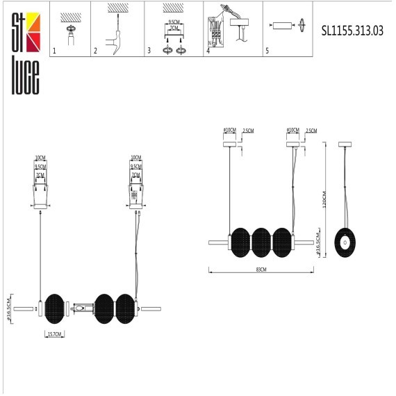 SL1155.313.03 Светильник подвесной ST-Luce Латунь/Коньячный E14 3*40W MARENA