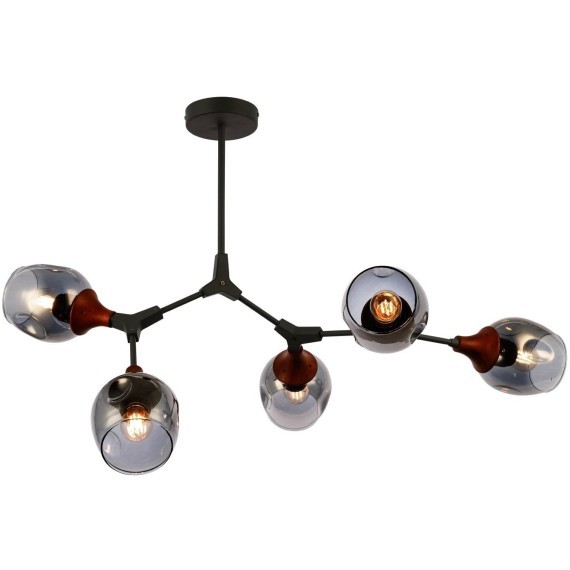 SLE113402-05 Светильник потолочный Серый, Темное дерево/Зеркальный E27 5*60W CIOTOLLA