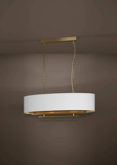 390182 PINETARA Люстра потолочная с 4 лампами E27, металл латунный, ткань белый