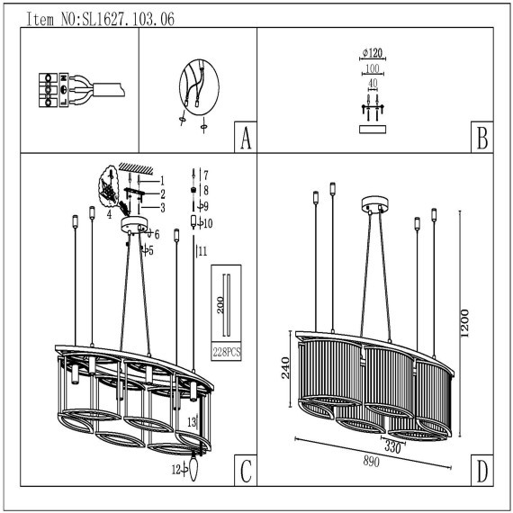 SL1627.103.06 Люстра подвесная ST-Luce Хром/Прозрачный E14 6*40W VELLETRI
