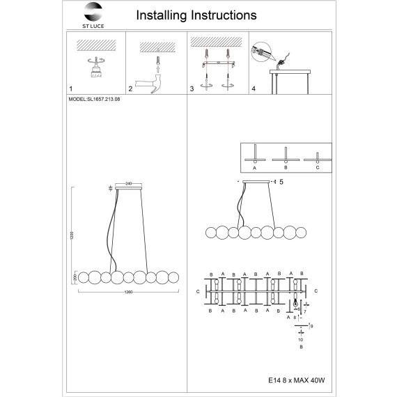 SL1657.213.08 Люстра подвесная ST-Luce Золотистый/Прозрачный E14 8*40W FLERO