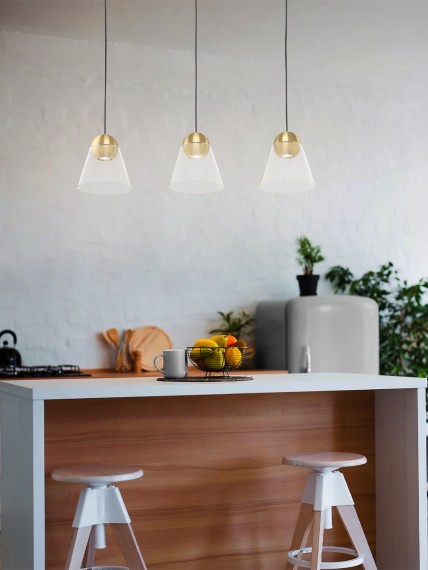 99629 CERASELLA Подвесная люстра с тремя лампами GU10, 13.5Вт, прозрачное стекло, латунь