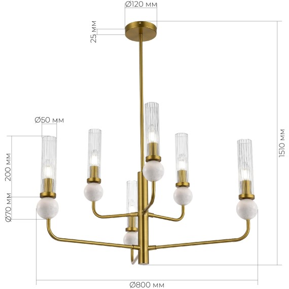 SL1244.303.06 Светильник подвесной ST-Luce латунь/прозрачный E14 6*40W MEDEA