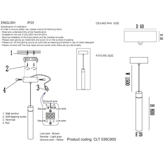 Светильник подвесной Crystal Lux CLT 036C800 GO