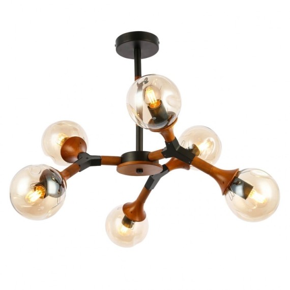 SLE109402-06 Светильник потолочный Черный, Темное дерево/Прозрачный, Янтарный E27 6*60W RAQUEL