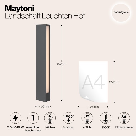 Уличный наземный светильник Maytoni O422FL-L12GF Hof IP54 светодиодный LED 12W