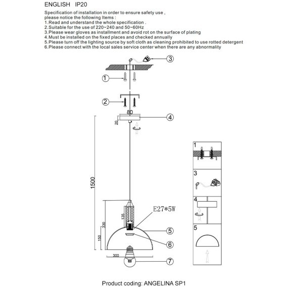 Светильник подвесной Crystal Lux ANGELINA SP1 BRASS