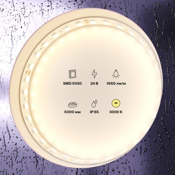 20025 Светодиодная лента уличная с влагозащитой шириной 10мм 24В 5050 21Вт/м 3000K 5м IP65