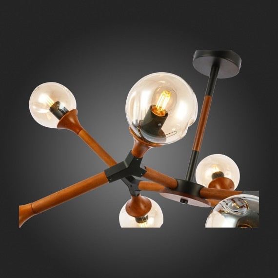 SLE109402-08 Светильник потолочный Черный, Темное дерево/Прозрачный, Янтарный E27 8*60W RAQUEL