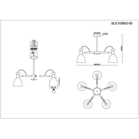SLE103802-05 Светильник потолочный Светлое дерево, Белый/Белый E27 5*60W BALCAMO