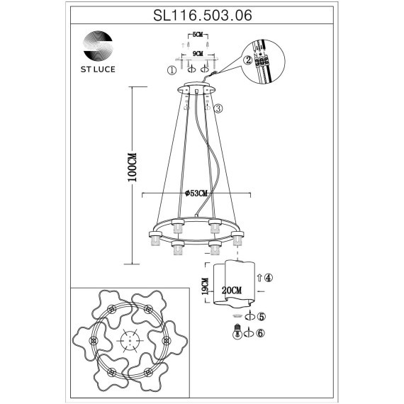 SL116.503.06 Люстра подвесная ST-Luce Серебристый/Белый E27 6*60W ONDE