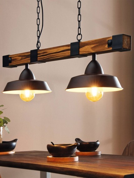 49684 EGLO OLDBURY Подвесной светильник лофт с 2 лампами E27, 120Вт, дерево, сталь, черный, коричневый, L860 H1100