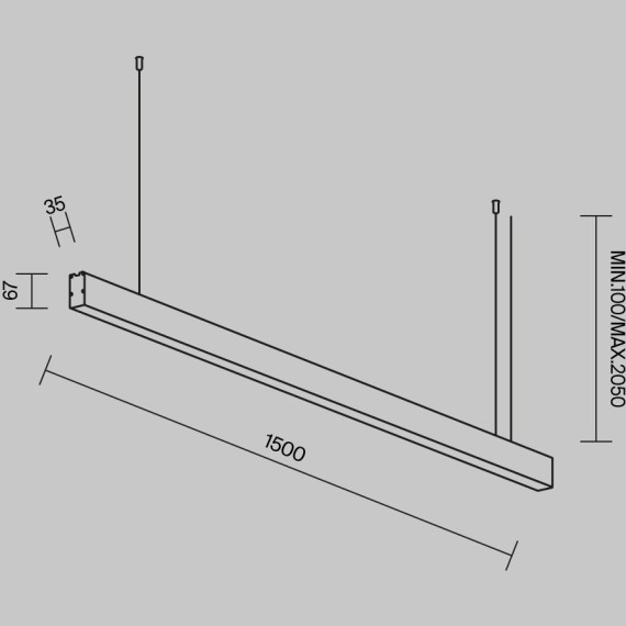 LL312045 Линейный светильник подвесной черный 150см 3000K 35x35 30Вт