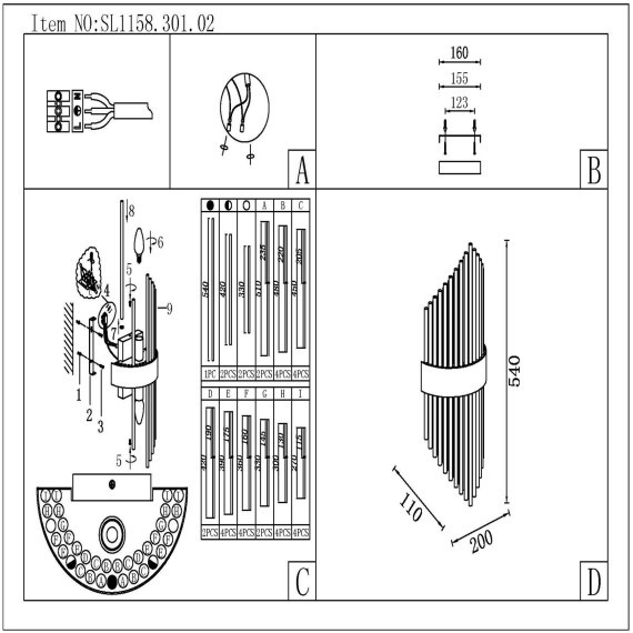 SL1158.301.02 Светильник настенный ST-Luce Латунь/Латунь, Прозрачный E14 2*60W NITIDO