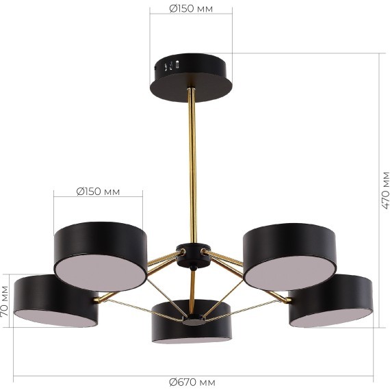 SLE6005-402-05 Светильник потолочный Черный, Золотистый/Черный LED 5*10W VALLE