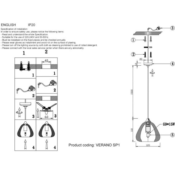 Светильник подвесной Crystal Lux VERANO SP1 TRANSPARENT