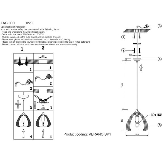Светильник подвесной Crystal Lux VERANO SP1 TRANSPARENT