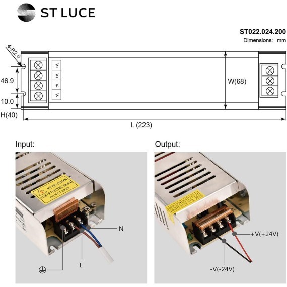 ST022.024.200-F Блок питания для светодиодных лент (24V, 200W, IP20, 8,3А) ST-Luce 