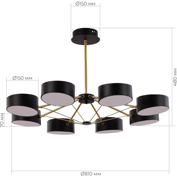 SLE6005-402-08 Светильник потолочный Черный, Золотистый/Черный LED 8*10W VALLE