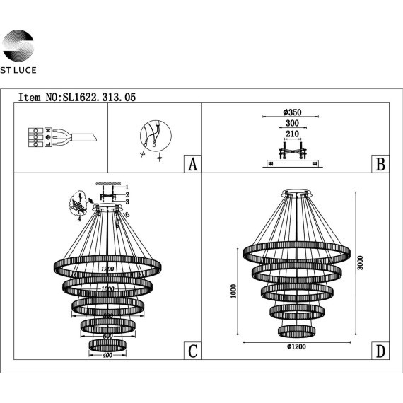 SL1622.313.05 Люстра подвесная ST-Luce Латунь/Прозрачный LED 1*285W 4000K TIVOLI